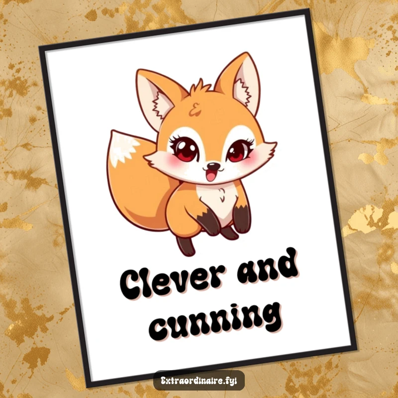 Funny Pouncing Fox Digital Art Print of a mischievous fox leaping with a twinkle in its eye, adding dynamic energy and playful spirit.