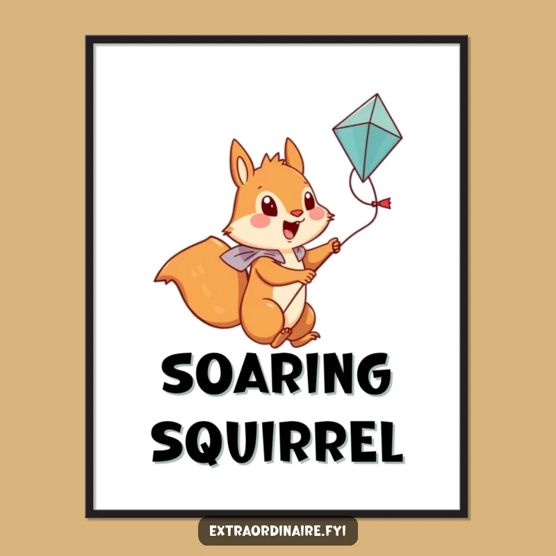 Funny Squirrel Digital Art: Brave Kite Rider Vibes - Instant Funny Gift