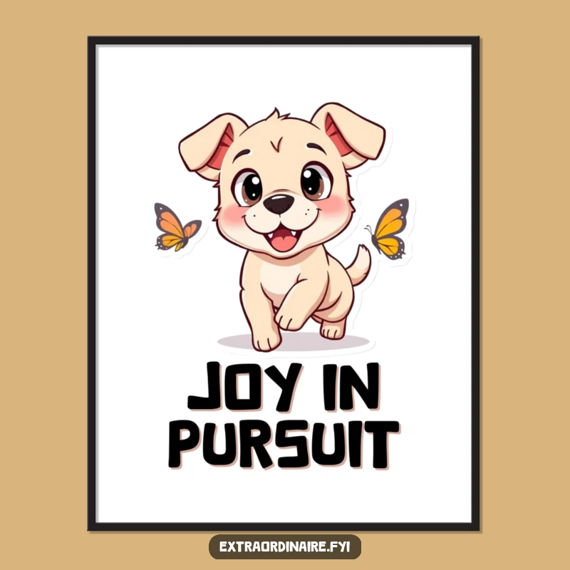 Funny Dog Butterfly Chase Digital Art: Printable Pet Art for Instant Joy
