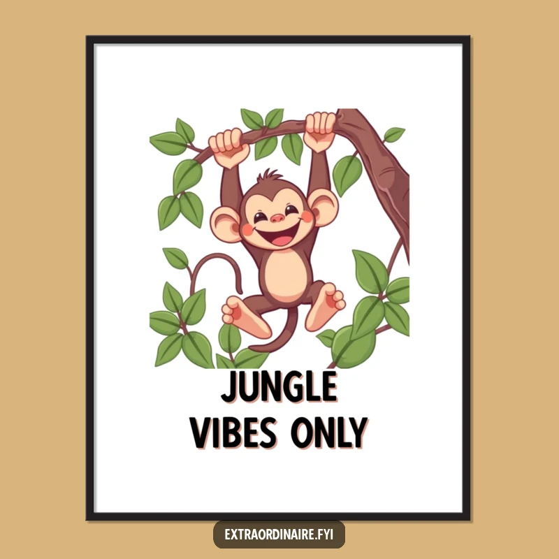 Funny Monkey Digital Art Print: Hilarious Swinging Primate Artwork, Perfect Instant Gift
