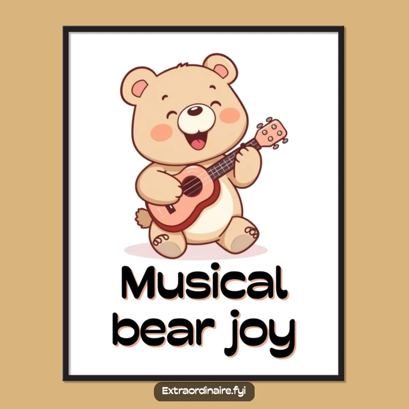 Funny Bear Digital Art: Cheerful Ukulele Vibes - Instant Funny Gift