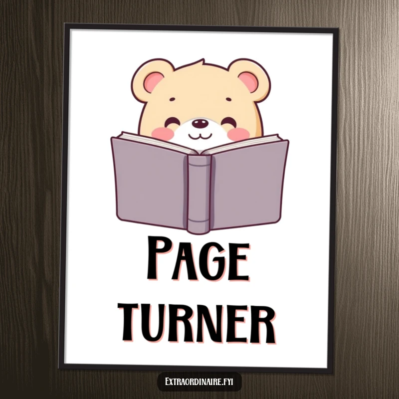 Funny digital art print of a bear behind a book, offering humorous wall decor and a celebration of reading.
