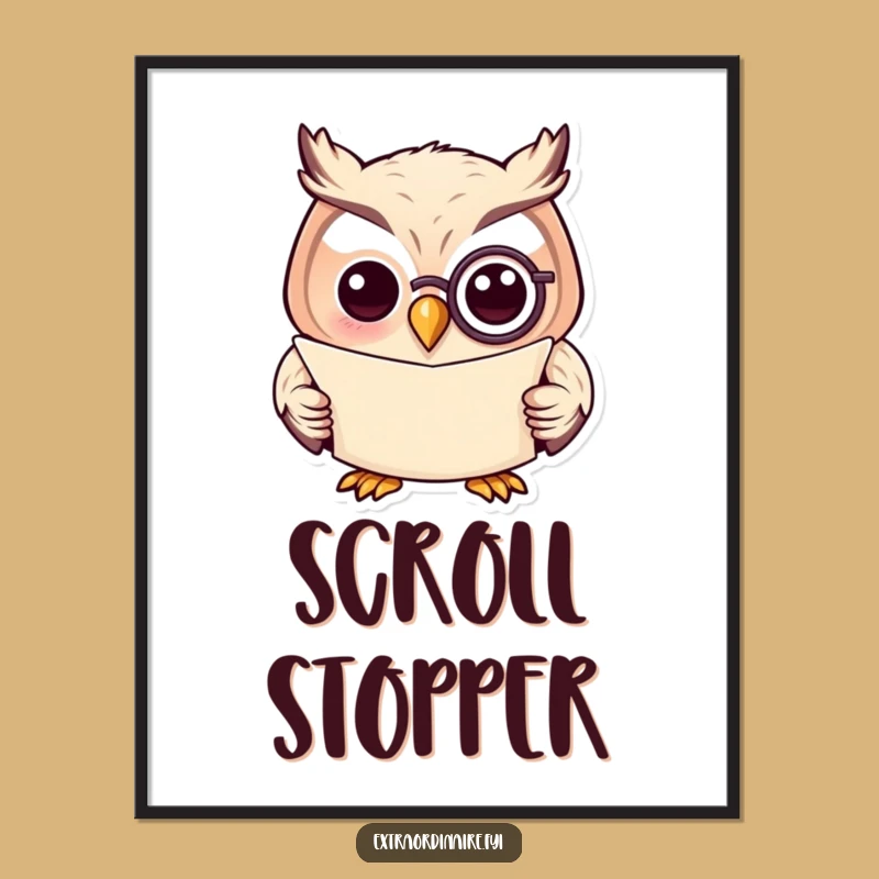 Funny Owl Monocle Digital Art: Sophisticated Wall Decor for the Witty