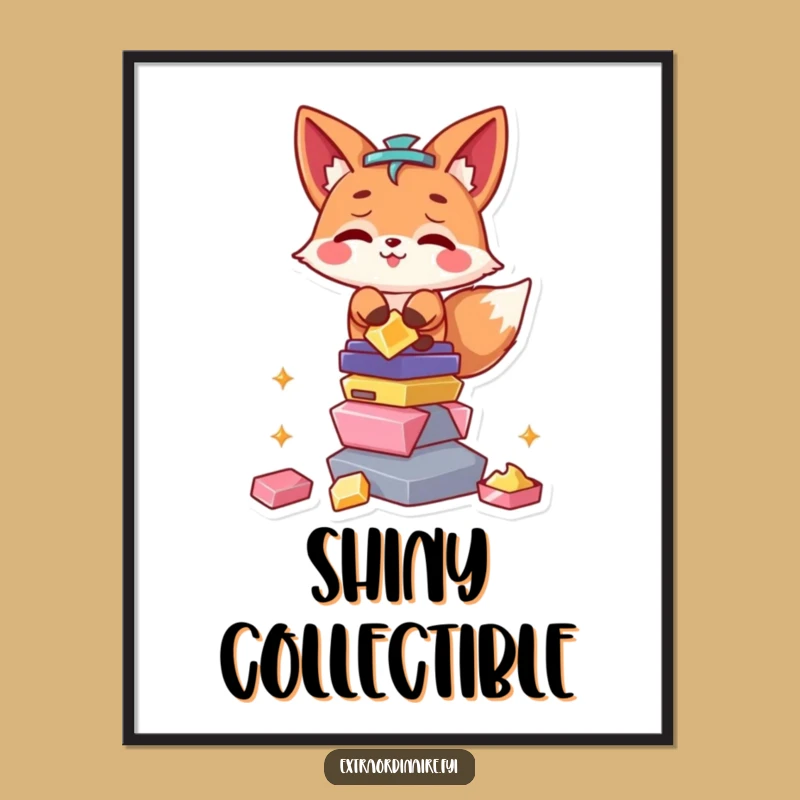 Funny Fox Digital Art: Mischievous Shiny Object Charm - Instant Funny Gift