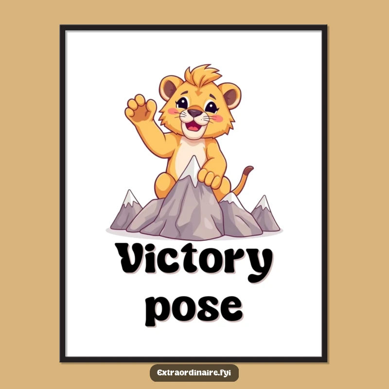 Funny Lion Cub Conqueror Digital Art: Instant Triumph for Your Walls