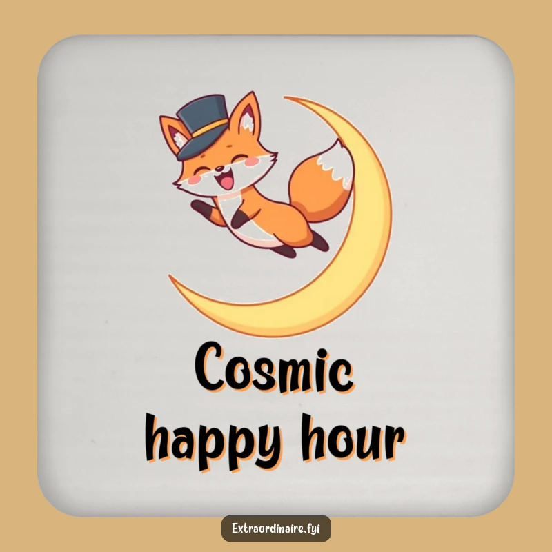 Funny Fox Top Hat Moon Coaster: Protect Surfaces with Lunar Leap Style