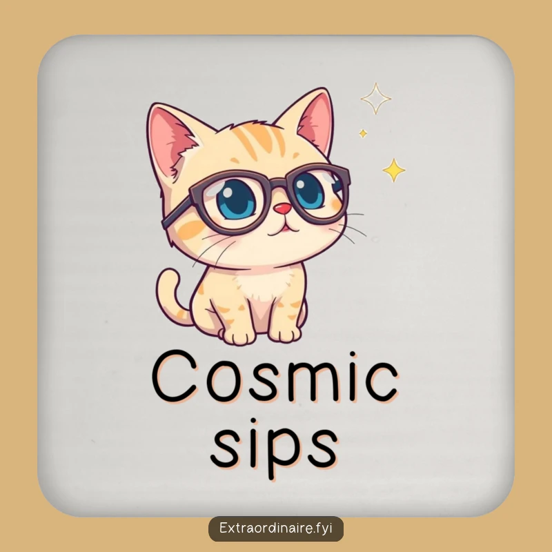 Curious Cat Stargazer Drink Coaster: Protect Surfaces with Cosmic Charm, Chic Funny Gift