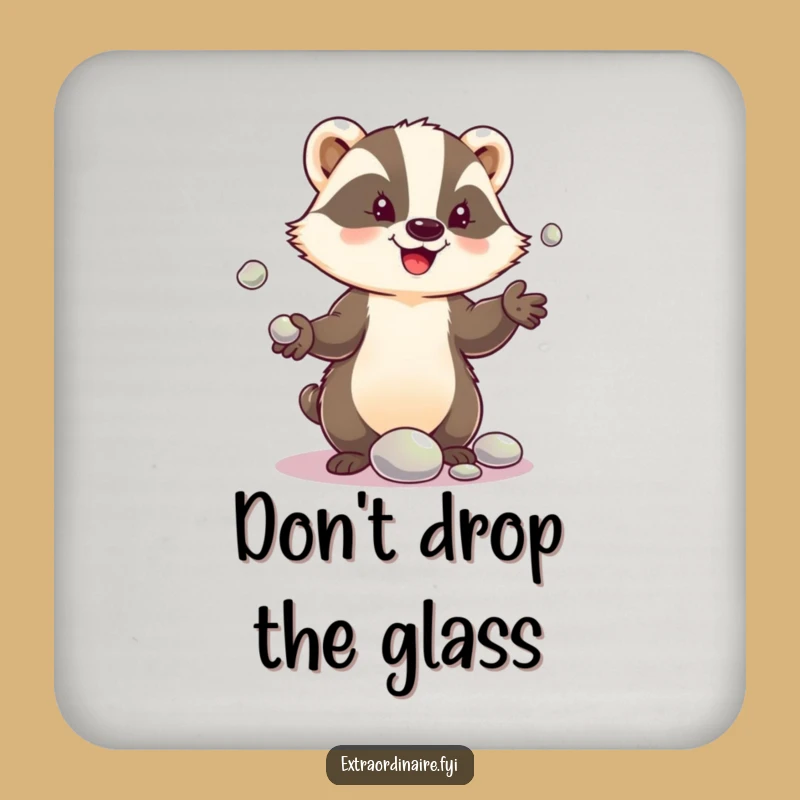 Funny Badger Pebble Juggle Coaster: Protect Surfaces with Delighted Flair!