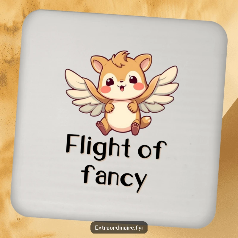 Funny drink coaster with a brave animal character attempting flight with awkwardly flapping wings, symbolizing determination.