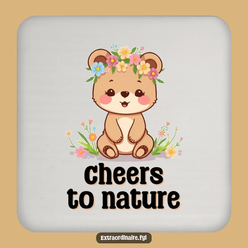Funny Bear Cub Flower Crown Coaster: Protect Surfaces, Cute Funny Gift!