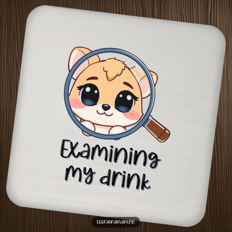 Funny Drink Coaster: Featuring a curious animal character peeking from behind a giant magnifying glass, adding intrigue.