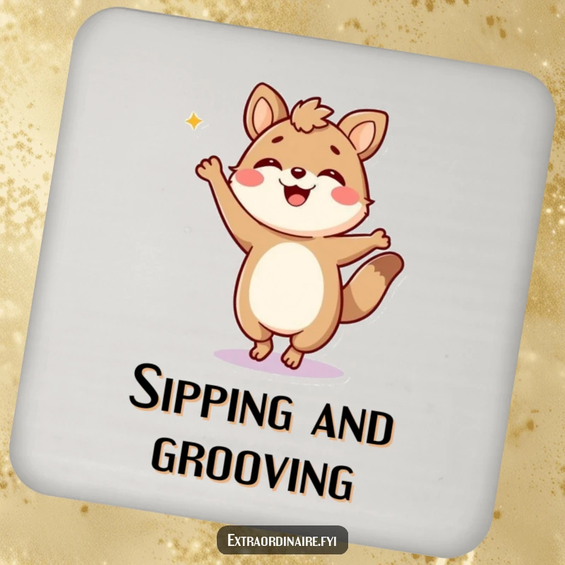 Funny Drink Coaster: Featuring a jubilant animal character doing a silly, energetic dance, adding fun to your drinks.