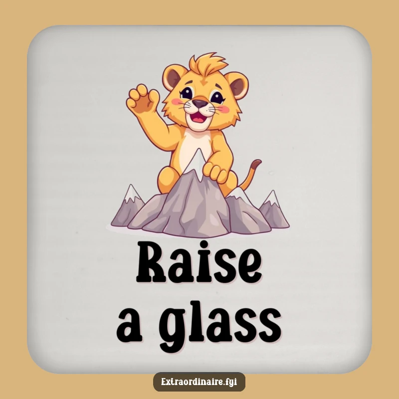Funny Lion Cub Victory Coaster: Cheers to Small Wins