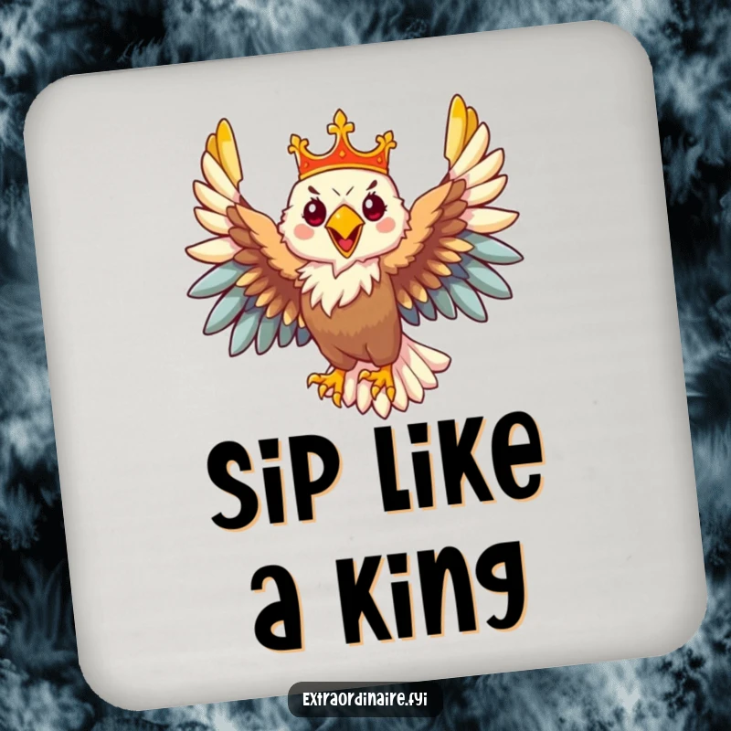 Funny Eagle Coaster: A majestic eagle wearing a crown sits proudly, offering regal protection and a touch of humor to your drink setup.