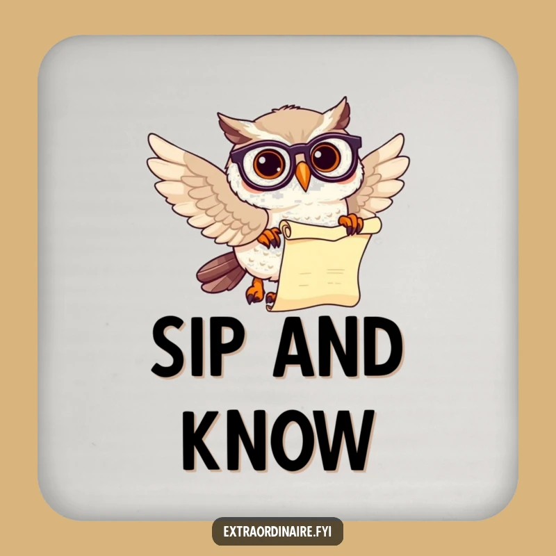 Funny Owl Scholar Drink Coaster: Protect Surfaces with Smart Humor