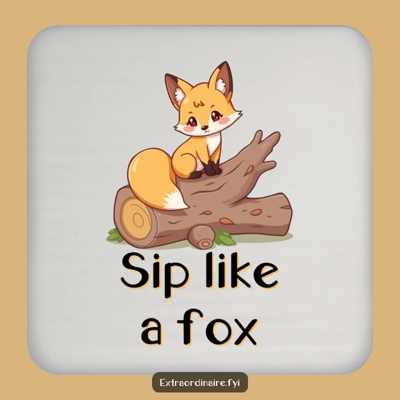 Funny Fox Log Pose Coaster: Protect Surfaces, Chic Funny Gift!