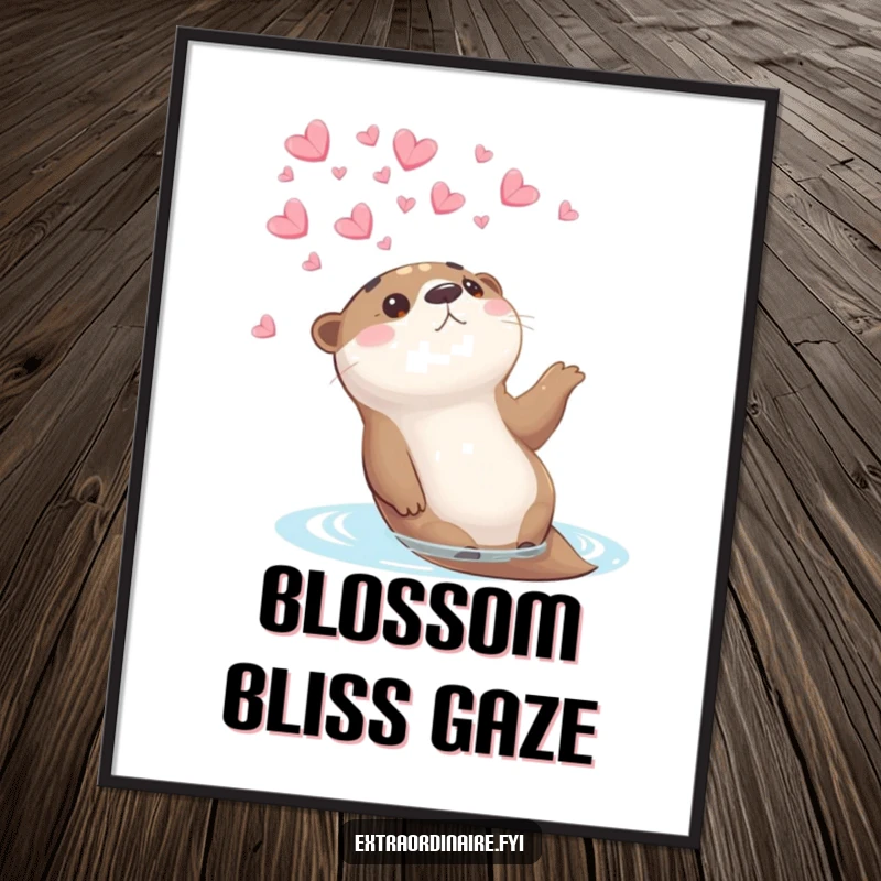 Funny otter petal poster print of an otter gazing at falling petals, creating a peaceful and humorous visual experience.