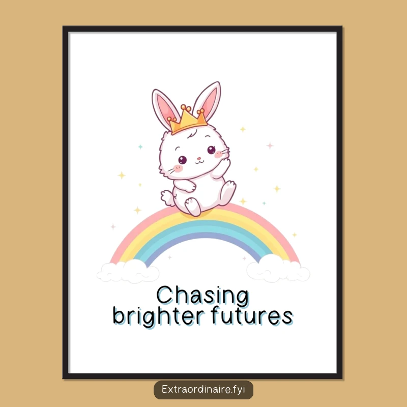 Funny Bunny Crown Poster: Majestic Rainbow Leap Art, Whimsical Home Decor Gift