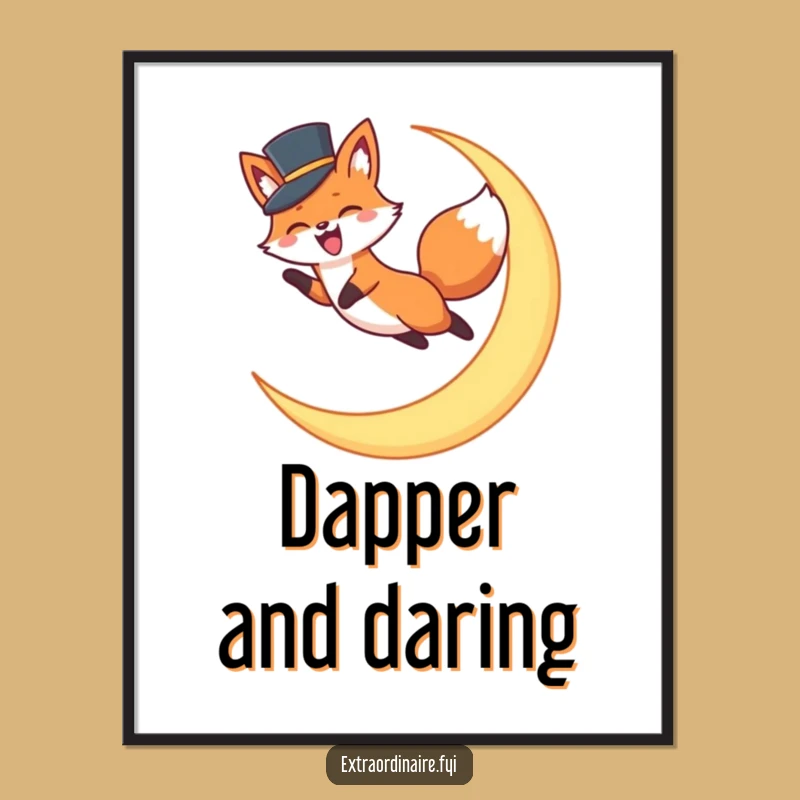 Funny Fox Top Hat Moon Poster: Whimsical Night Sky Art for Dreamers