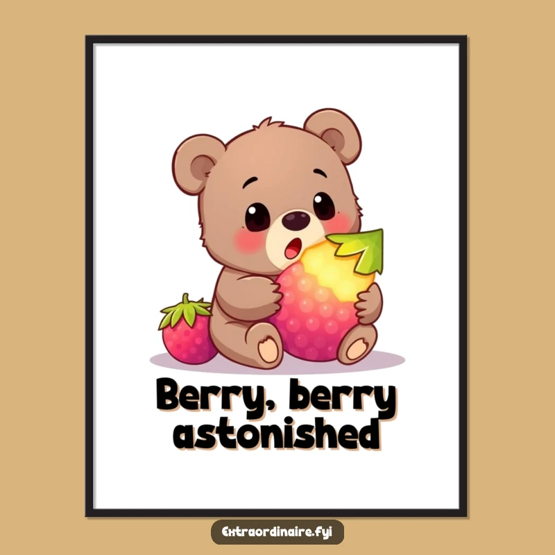 Funny Bear Cub Berry Poster: Surprise Discovery for Wall Art