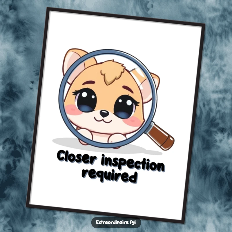 Funny Poster: A curious animal character peeking from behind a large magnifying glass, capturing a moment of keen observation.