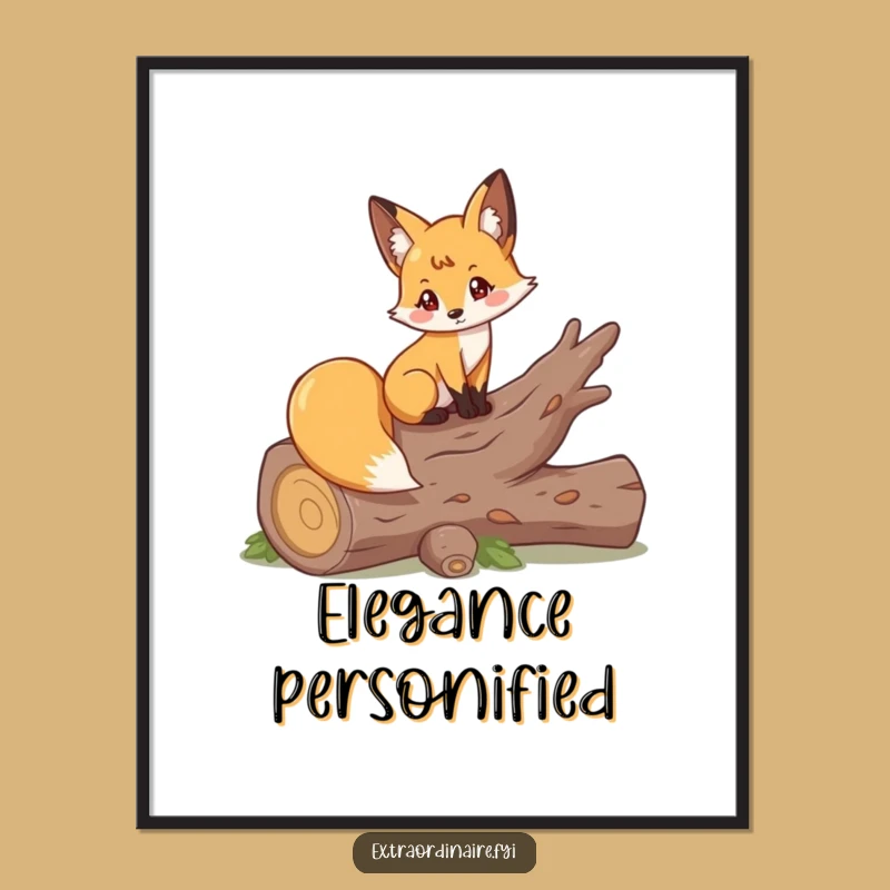 Funny Fox Log Pose Poster: Elegant Woodland Art, Unique Funny Gift!
