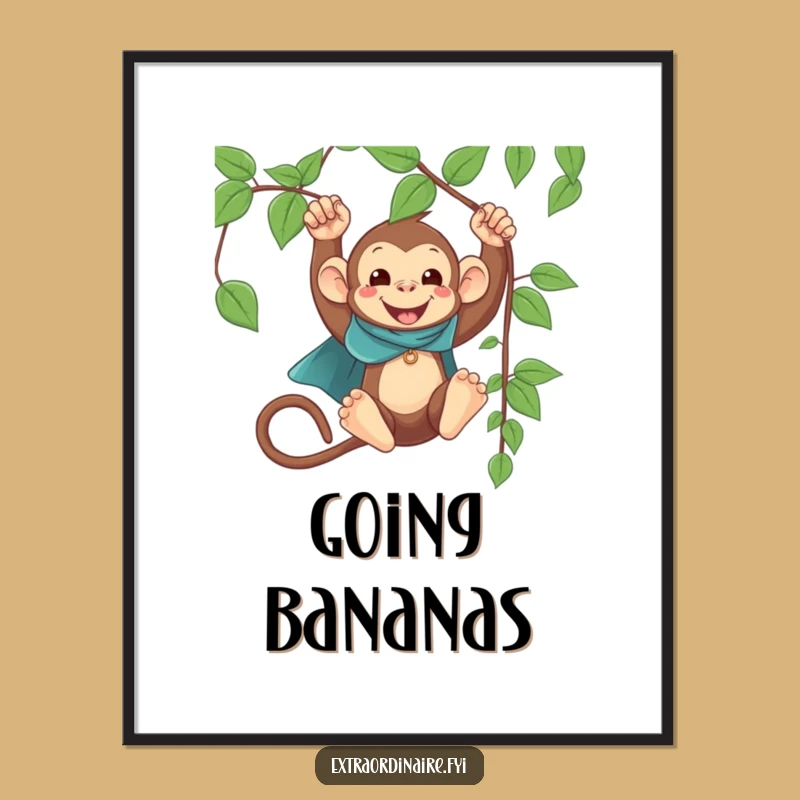 Funny Monkey Cape Swinging Poster: Vibrant Heroic Art for Walls