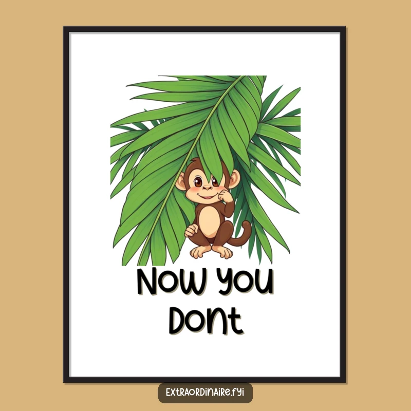 Funny Monkey Poster - Mischievous Palm Leaf Primate Wall Art Gift