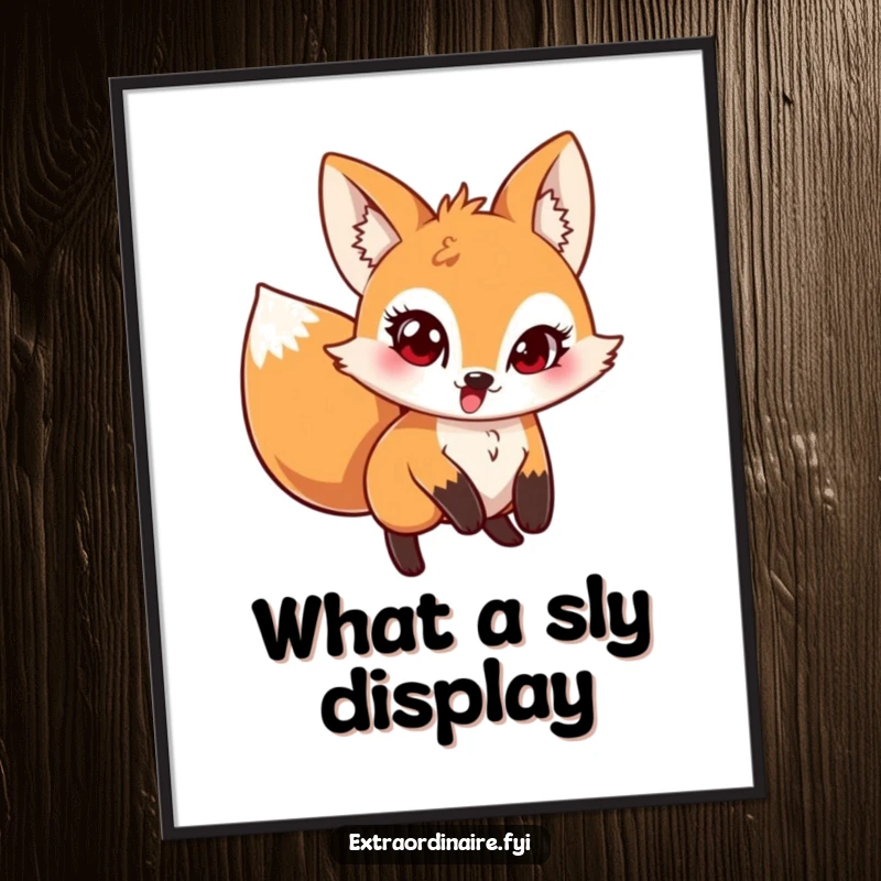 Funny Pouncing Fox Poster showing a mischievous fox leaping with a twinkle in its eye, adding a dynamic and cunning element to decor.
