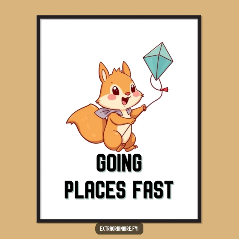 Funny Squirrel Poster: Brave Kite Rider Art - Hilarious Wall Decor Gift