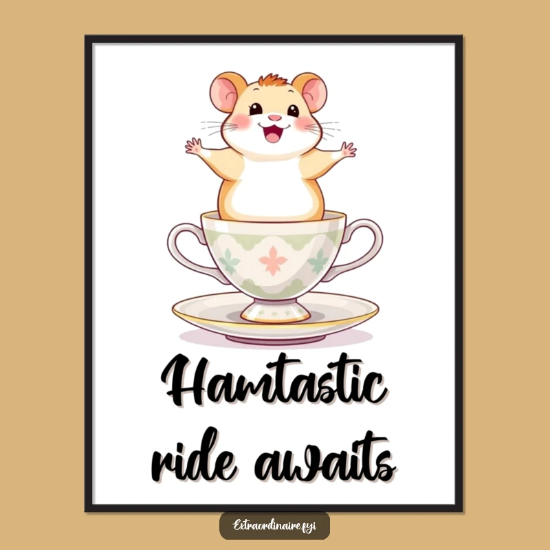 Funny Hamster Teacup Spin Poster - Exhilarated Pet Art