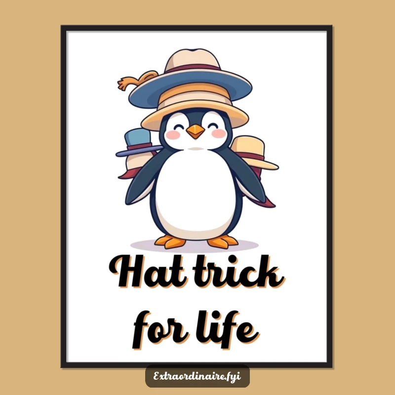 Funny Penguin Hat Stack Poster: Silly Wall Art for a Humorous Home