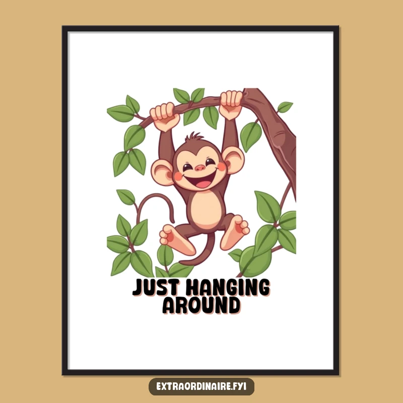 Funny Monkey Poster: Hilarious Swinging Primate Art Print, Perfect Wall Decor Gift
