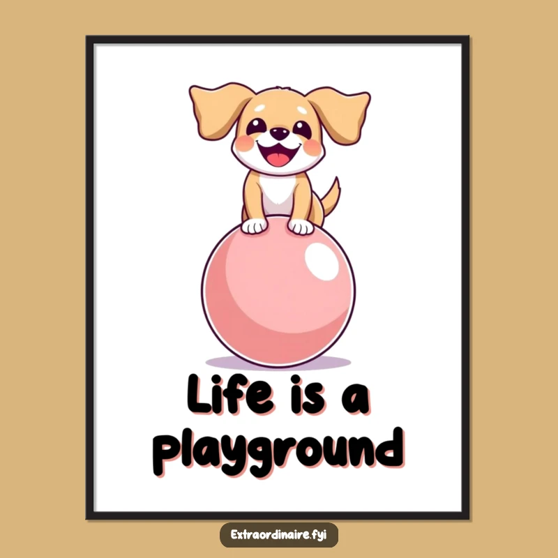 Funny Dog Ball Poster: Joyful Balance Art, Whimsical Home Decor Gift