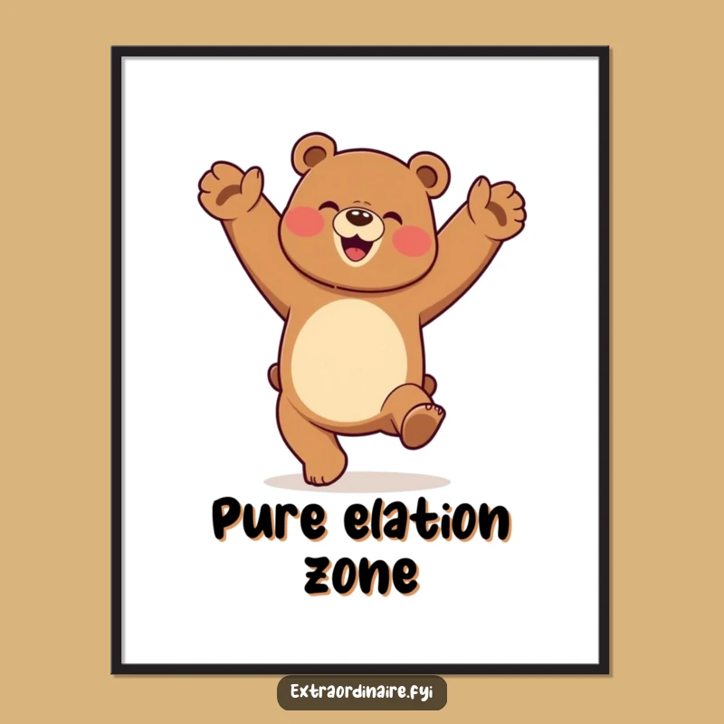 Funny Dancing Bear Poster - Elated Cartwheel Graphic Wall Art Gift