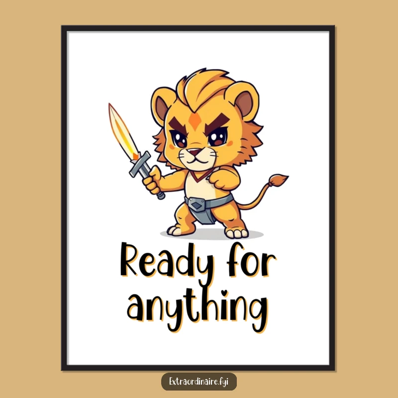 Funny Lion Cub Poster: Epic Fantasy Art for Your Brave Space