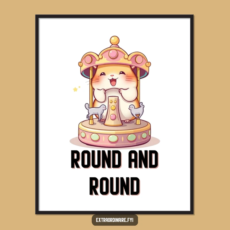 Funny Hamster Carousel Poster: Enchanting Art for Magical Spaces