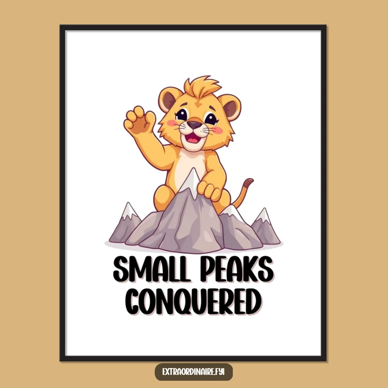 Funny Lion Cub Victory Poster: Inspire with Triumph and Humor