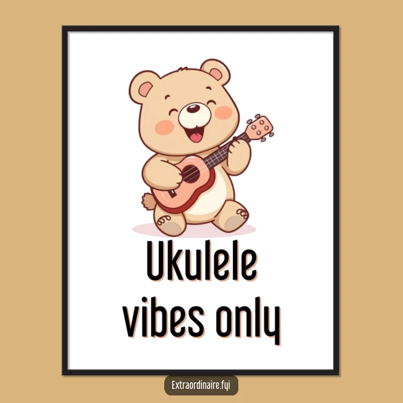 Funny Bear Poster: Cheerful Ukulele Art - Hilarious Wall Decor Gift
