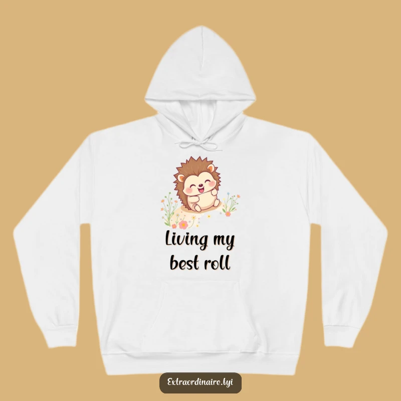 Funny Hedgehog Hoodie - Cozy Rolling Critter Flower Graphic Sweatshirt Gift