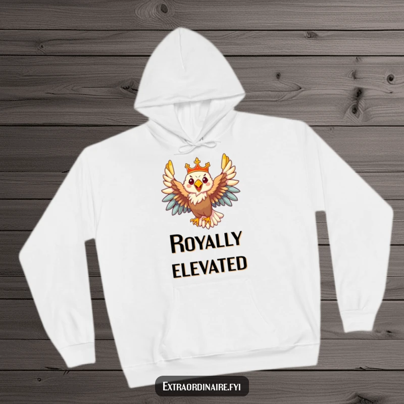 Funny Eagle Hoodie: A majestic eagle wearing a crown soars powerfully, offering cozy comfort and a regal, humorous design.