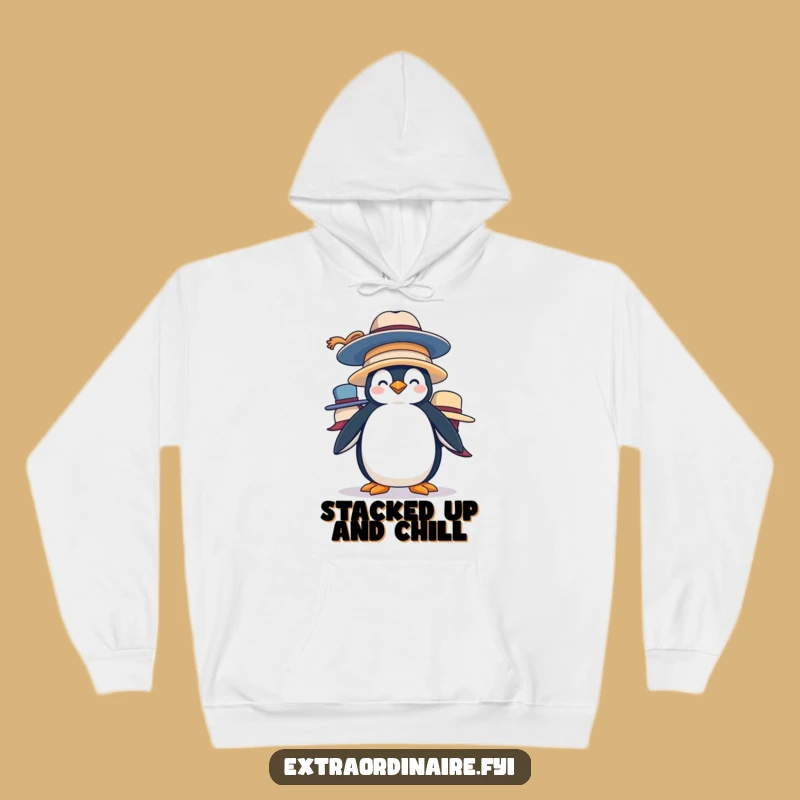 Funny Penguin Hat Stack Hoodie: Cozy Silliness for Humorous Gifts