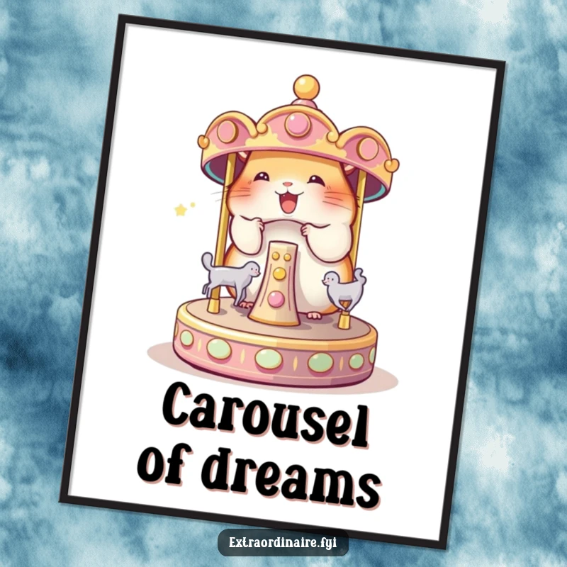 Funny Free Printable Wall Art: A delighted hamster spins a tiny, magical carousel, creating whimsical room decor.