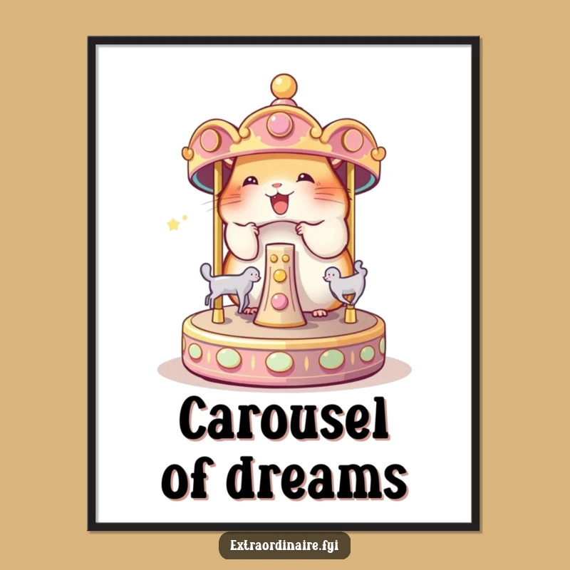 Funny Free Printable Hamster Wall Art: Magical Carousel Animal Downloadable Decor