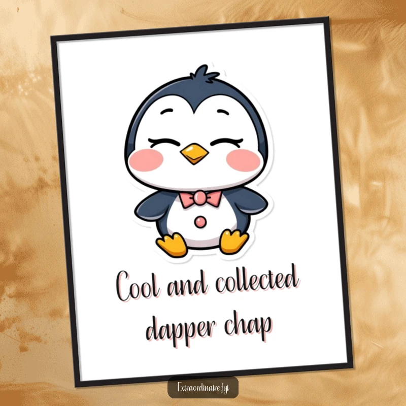 Funny Free Printable Penguin Wall Art of a dapper penguin giving a confident, charming wink, adding humor to decor.