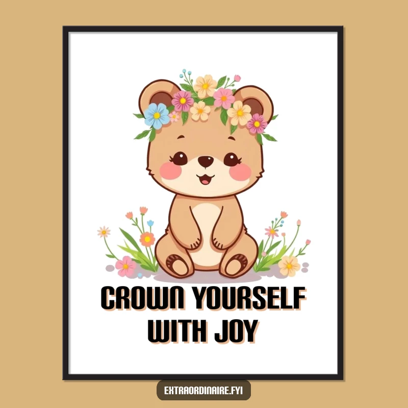 Free Printable Bear Cub Wall Art: Funny Wildflower Crown Decor Downloadable