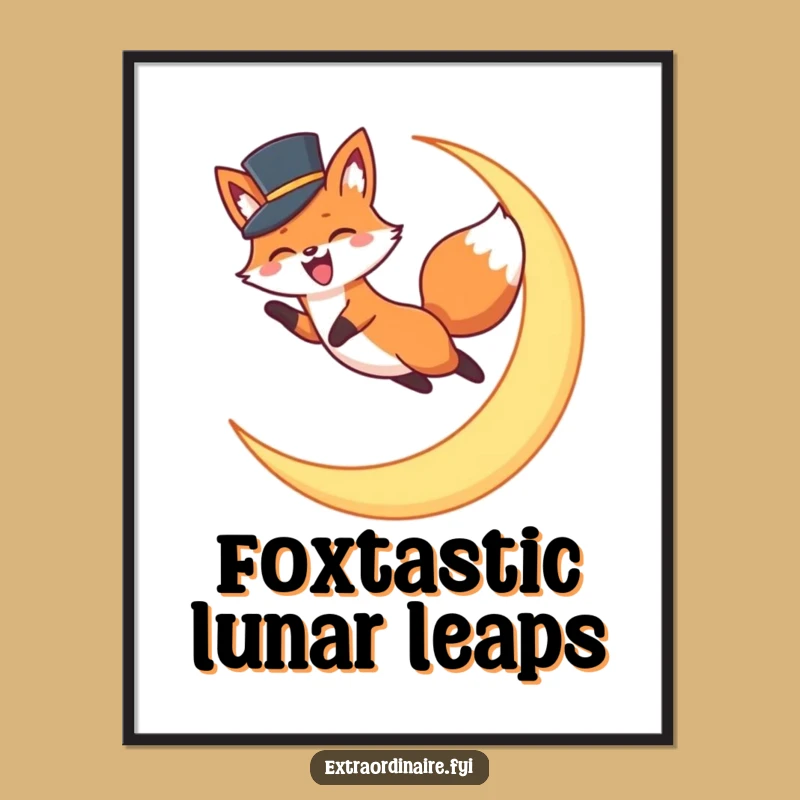 Free Printable Wall Art: Fox Leaping Moon Top Hat Whimsical Downloadable Decor