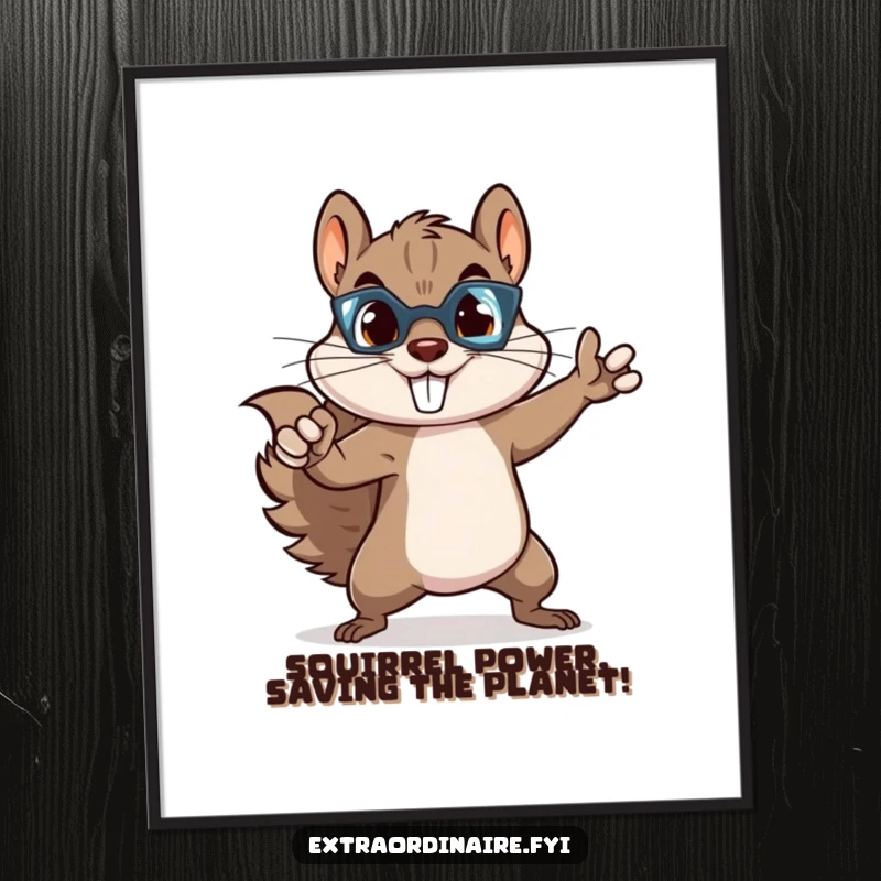 Funny Free Printable Wall Art depicting a squirrel striking a powerful superhero pose.