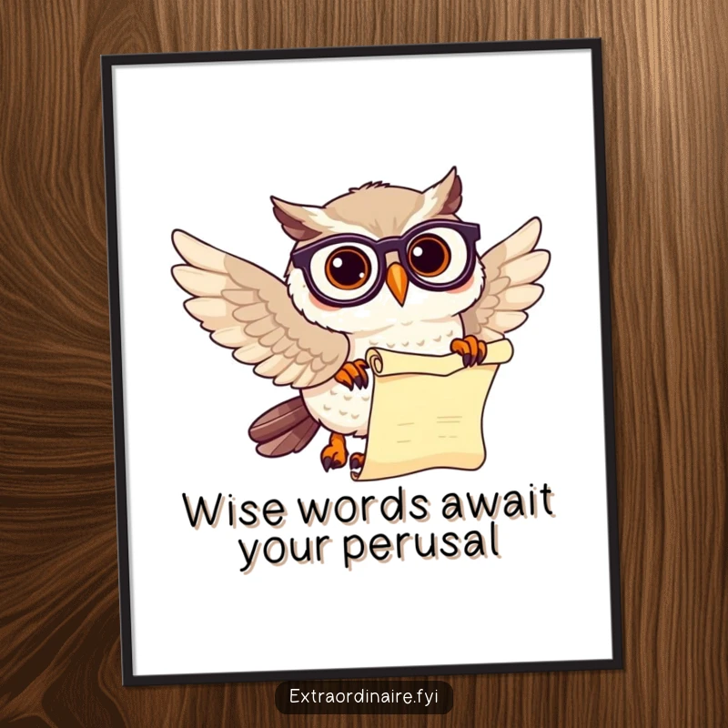 Funny Free Printable Wall Art: A wise owl wearing spectacles, holding a scroll, adds humorous, scholarly charm to decor.