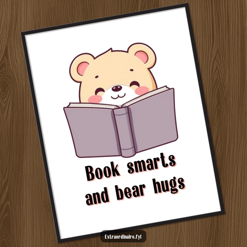 Funny Free Printable Wall Art: A bear engrossed in a book, exuding scholarly charm and humor.